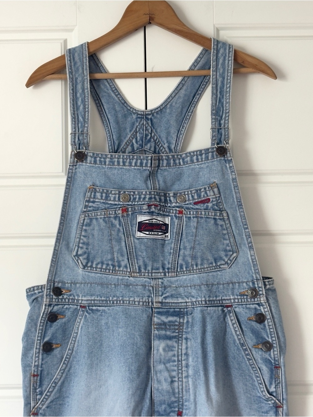 Vintage 90s Limited Denim Bib Overalls Medium Blue Slouchy Straight Leg Workwear - Picture 4 of 16